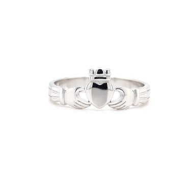 Faith Sterling Silver Plain Claddagh with Criss-Cross Patterned Band Ring 