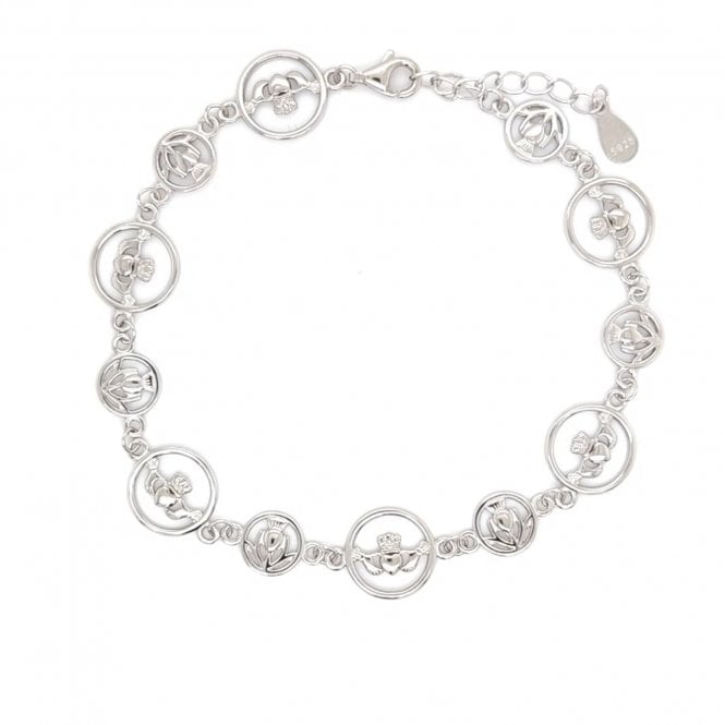 Faith Sterling Silver  Plain Claddagh within Circle Bracelet 1cm, 17.5-21cm