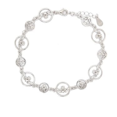 Faith Sterling Silver Plain Claddagh within Circle Bracelet 1cm, 17.5-21cm