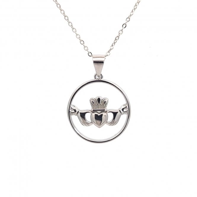 Faith Sterling Silver  Plain Claddagh within Circle Necklace 1.9 x 1.9cm, 16-18