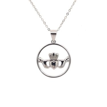 Faith Sterling Silver Plain Claddagh within Circle Necklace 1.9 x 1.9cm, 16-18"