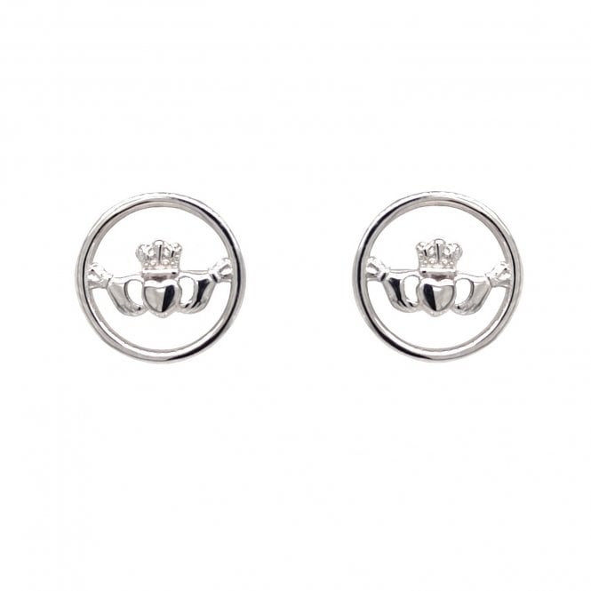 Faith Sterling Silver  Plain Claddagh within Circle Stud Earrings 1 x 1cm