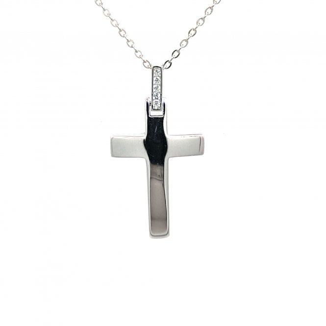 Faith Sterling Silver  Plain Cross with CZ Top Bar Necklace 1.6 x 2.8cm, 16-18