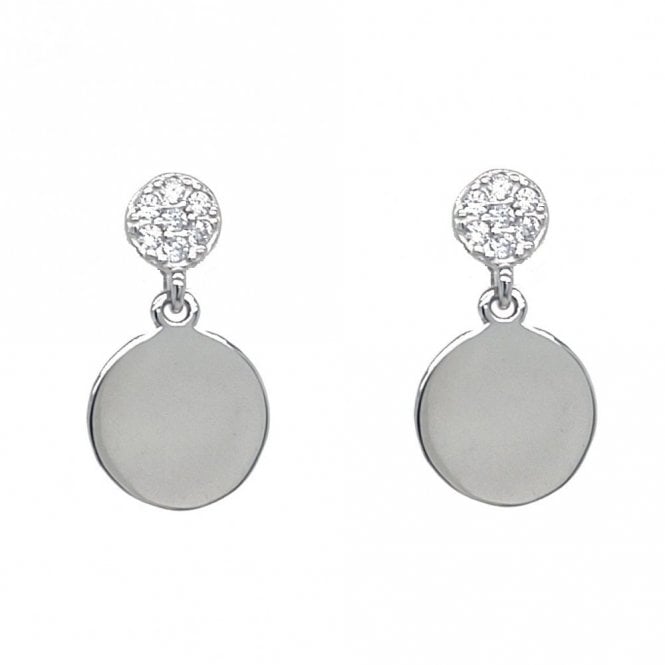 Faith Sterling Silver  Plain CZ Cluster with Plain Circle Disc Drop Earrings 1 x 1.5cm