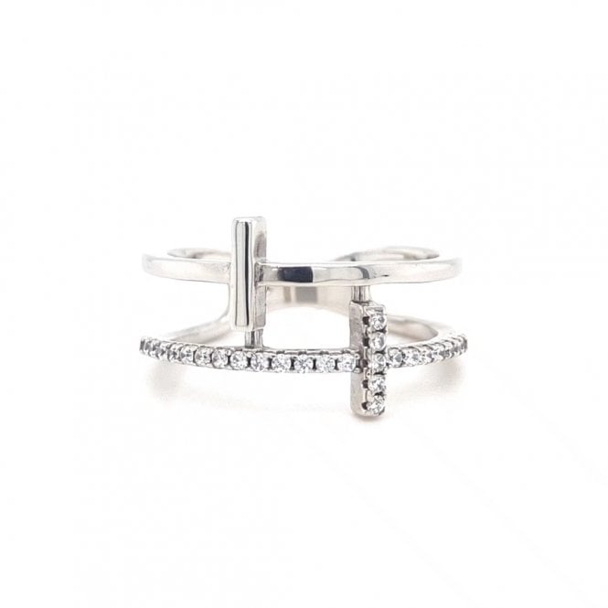 Faith Sterling Silver  Plain & CZ Cross Double Band Ring
