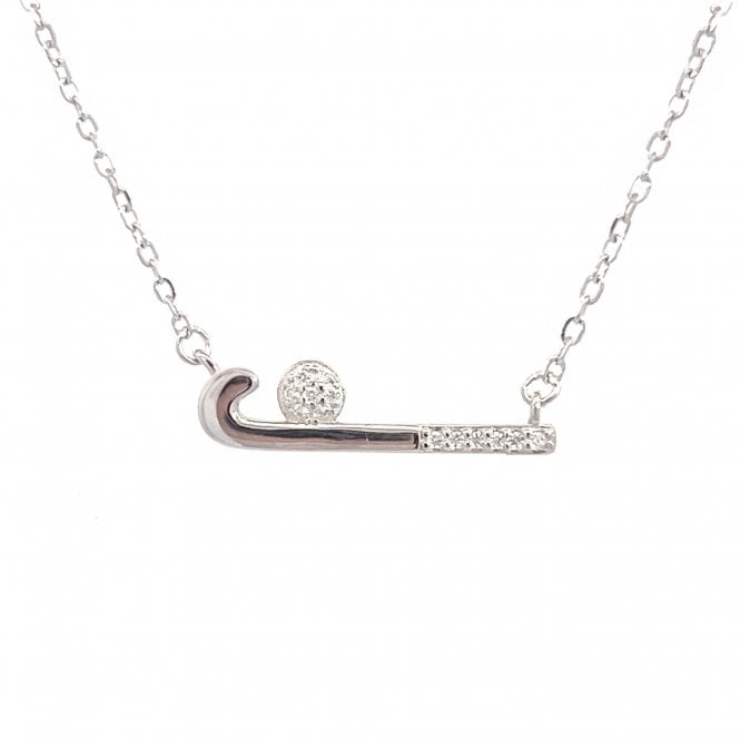 Faith Sterling Silver  Plain & CZ Hockey Stick with Ball Necklace 2 x 0.5cm, 16-18