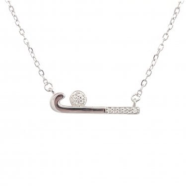 Faith Sterling Silver Plain & CZ Hockey Stick with Ball Necklace 2 x 0.5cm, 16-18"