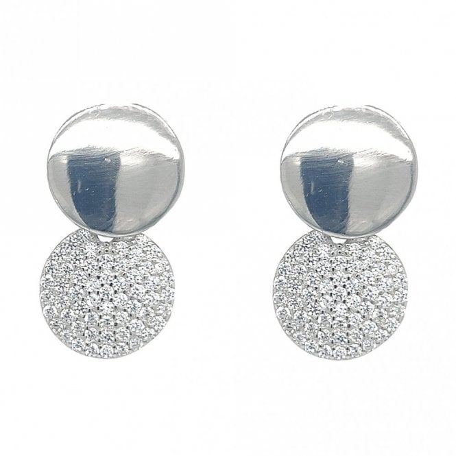 Faith Sterling Silver  Plain Disc & Pave Disc Drop Earrings 1 x 1.8cm