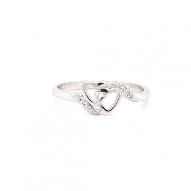 Faith Sterling Silver  Plain Double Entwined Heart with CZ Twist Ring
