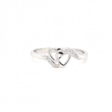 Faith Sterling Silver Plain Double Entwined Heart with CZ Twist Ring