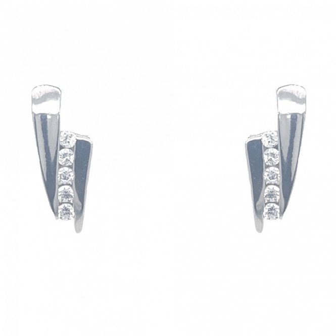 Faith Sterling Silver  Plain Double Pointed Drop with 6 CZ Centre Drop Earrings 0.5 x 1cm