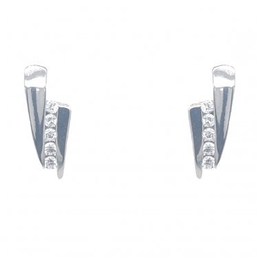 Faith Sterling Silver Plain Double Pointed Drop with 6 CZ Centre Drop Earrings 0.5 x 1cm