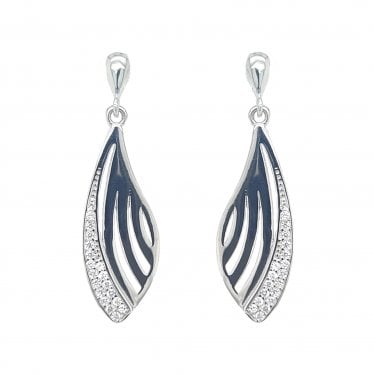 Faith Sterling Silver Plain Fan Shape Drop with Double CZ Edge Earrings 1 x 3.2cm