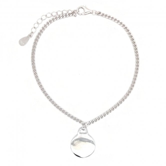 Faith Sterling Silver  Plain Hanging Disc Curb Link Bracelet 1.2 x 1.6cm, 17cm + 3cm