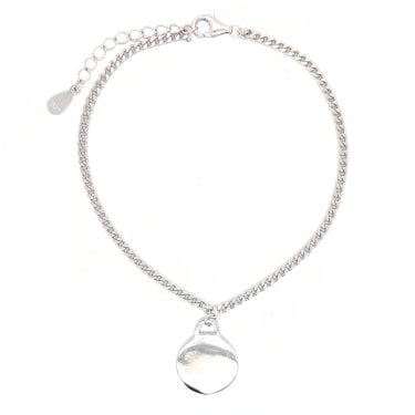 Faith Sterling Silver Plain Hanging Disc Curb Link Bracelet 1.2 x 1.6cm, 17cm + 3cm
