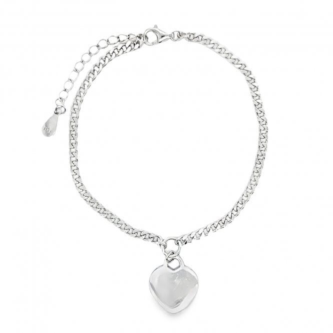 Faith Sterling Silver  Plain Hanging Heart Curb Link Bracelet 1.3 x 1.6cm, 16.5cm +  3cm