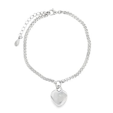 Faith Sterling Silver Plain Hanging Heart Curb Link Bracelet 1.3 x 1.6cm, 16.5cm +  3cm