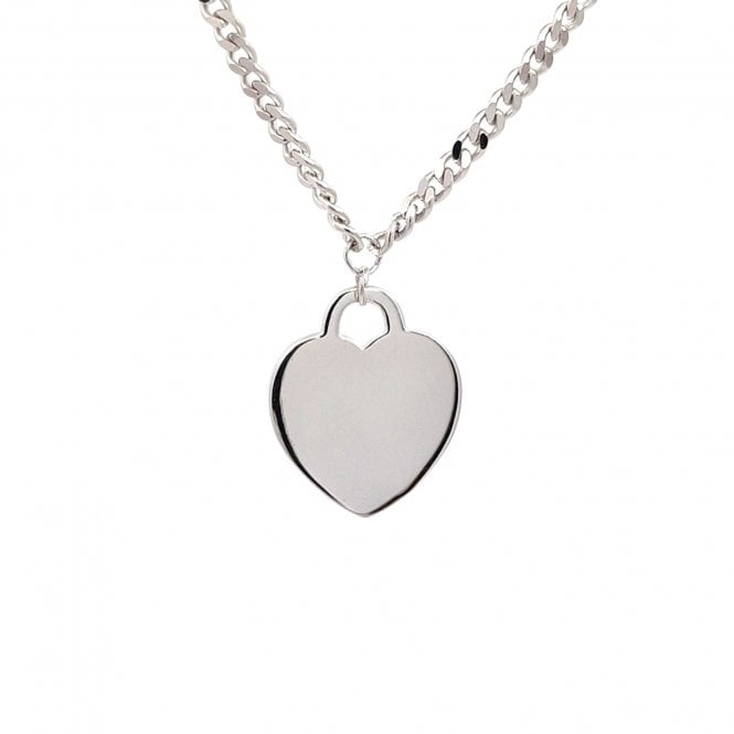 Faith Sterling Silver  Plain Hanging Heart Curb Link Necklace 1.3 x 1.6cm, 16-18