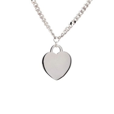 Faith Sterling Silver Plain Hanging Heart Curb Link Necklace 1.3 x 1.6cm, 16-18"