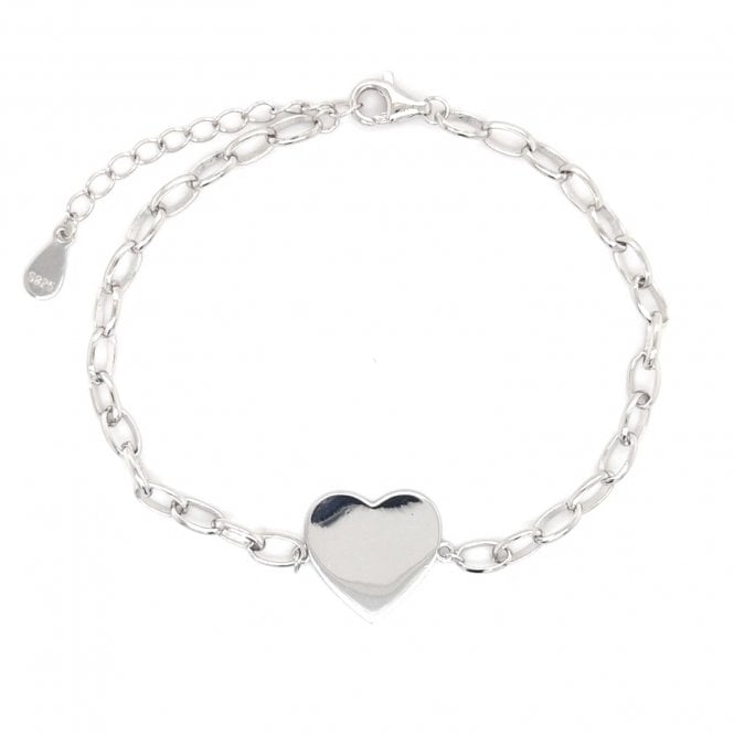 Faith Sterling Silver  Plain Heart Belcher Link Bracelet 1.4 x 1.3cm, 17cm + 3cm 