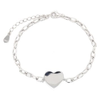Faith Sterling Silver Plain Heart Belcher Link Bracelet 1.4 x 1.3cm, 17cm + 3cm 