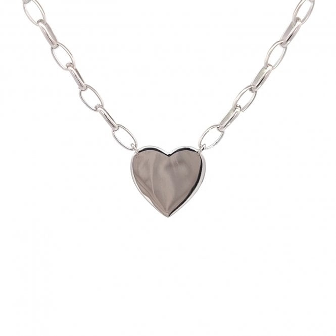 Faith Sterling Silver  Plain Heart Belcher Link Necklace 1.4 x 1.3cm, 16-18