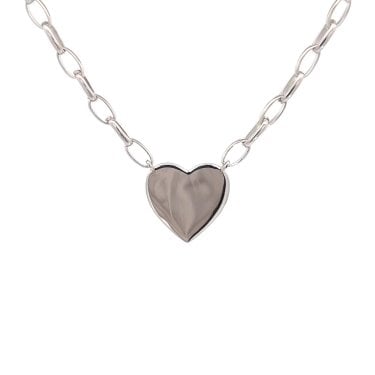 Faith Sterling Silver Plain Heart Belcher Link Necklace 1.4 x 1.3cm, 16-18"