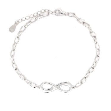 Faith Sterling Silver Plain Infinity Belcher Link Bracelet 2.2 x 0.7cm, 17cm + 3cm 