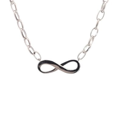 Faith Sterling Silver Plain Infinity Belcher Link Necklace 2.2 x 0.7cm, 16-18"