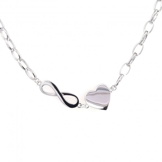 Faith Sterling Silver  Plain Infinity & Heart Belcher Link Necklace 1.7 x 0.5cm, 1 x 1cm, 16-18