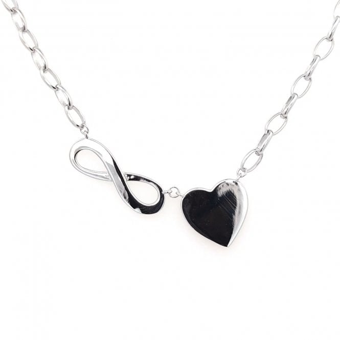 Faith Sterling Silver  Plain Large Infinity & Heart Belcher Link Necklace 2.2 x 0.7cm, 1.4 x 1.3cm, 16-18