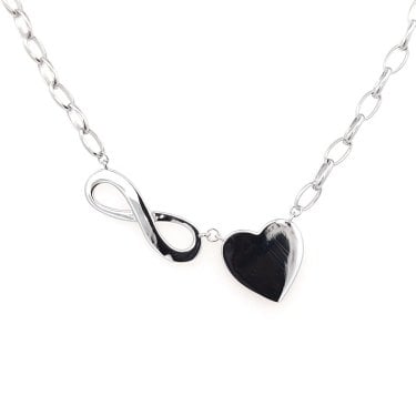 Faith Sterling Silver Plain Large Infinity & Heart Belcher Link Necklace 2.2 x 0.7cm, 1.4 x 1.3cm, 16-18"