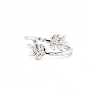 Faith Sterling Silver Plain Leaf Crossover Ring