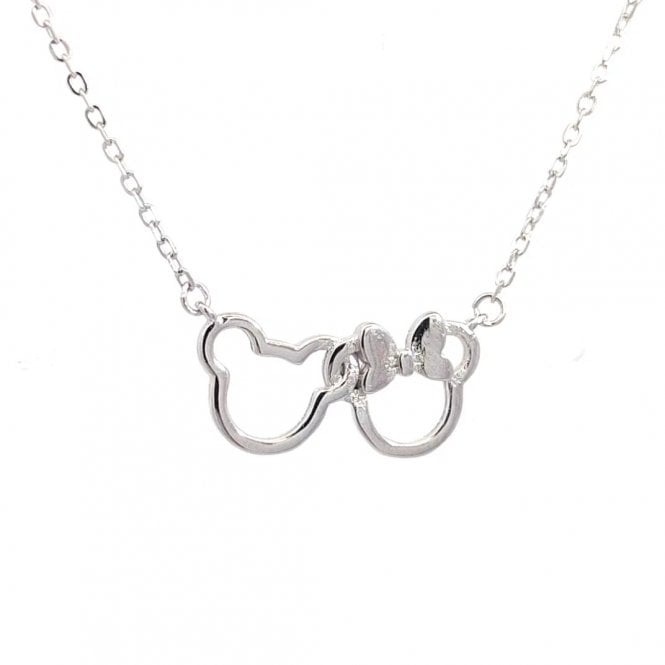Faith Sterling Silver  Plain Mickey & Minnie Outline Necklace 1.8 x 0.9cm, 16-18