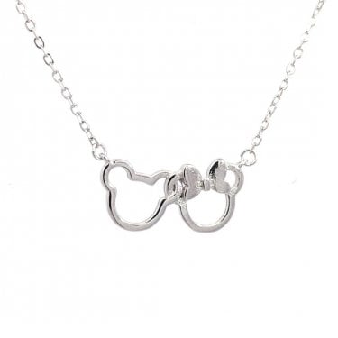 Faith Sterling Silver Plain Mickey & Minnie Outline Necklace 1.8 x 0.9cm, 16-18"