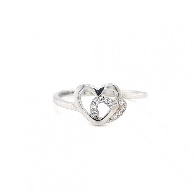 Faith Sterling Silver  Plain Open Heart with CZ Entwined Heart Ring