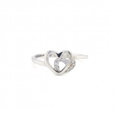 Faith Sterling Silver Plain Open Heart with CZ Entwined Heart Ring