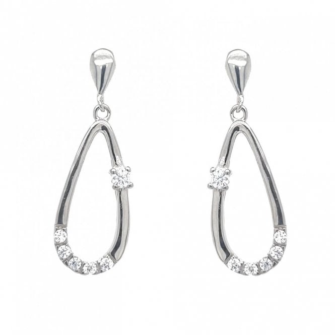 Faith Sterling Silver  Plain Open Oblong with 1 Side CZ & 5 Bottom CZ Drop Earrings 1 x 2.8cm
