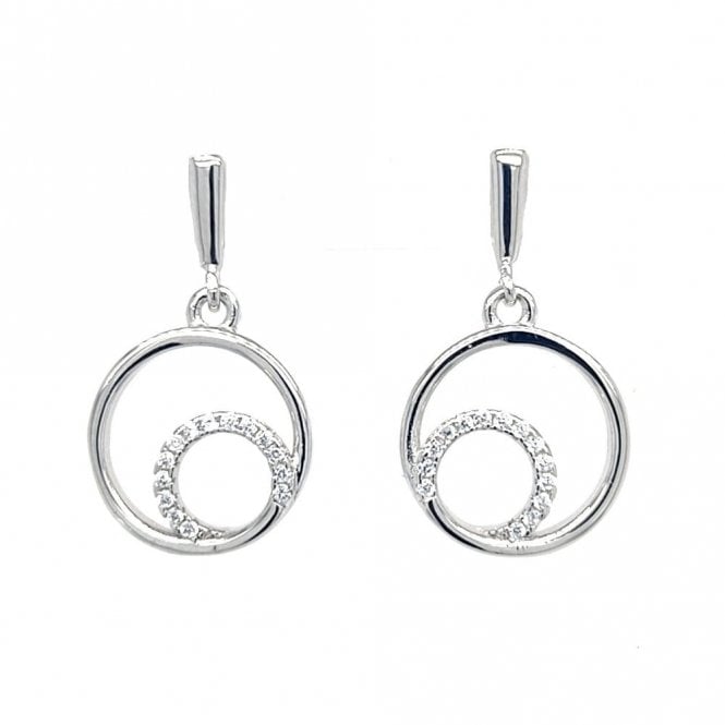 Faith Sterling Silver  Plain Open Oval Drop with CZ Oval Off-Centre Drop Earrings 2.3 x 1.8cm 