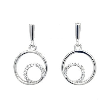 Faith Sterling Silver Plain Open Oval Drop with CZ Oval Off-Centre Drop Earrings 2.3 x 1.8cm 