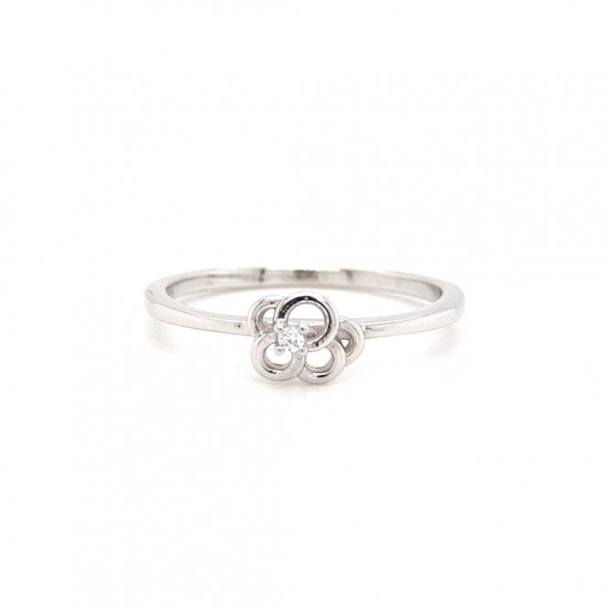 Faith Sterling Silver  Plain Open Weave Flower with Single CZ Centre Ring