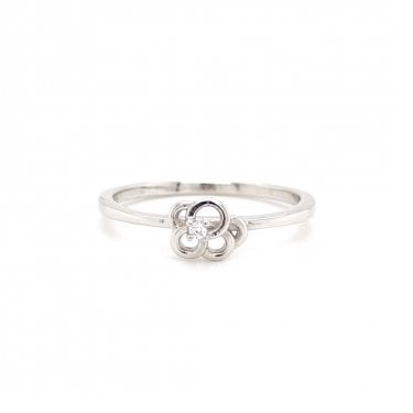 Faith Sterling Silver Plain Open Weave Flower with Single CZ Centre Ring