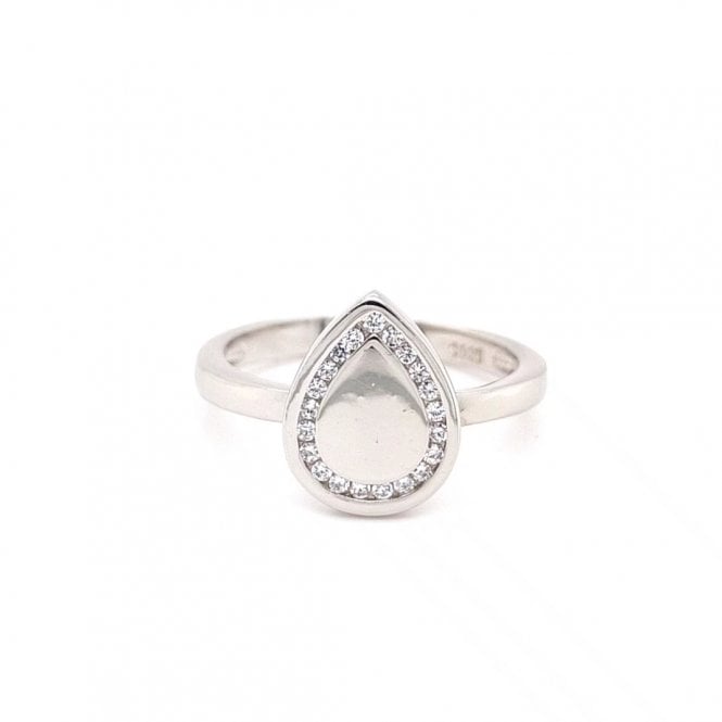 Faith Sterling Silver  Plain Pear Centre with CZ Edge Ring