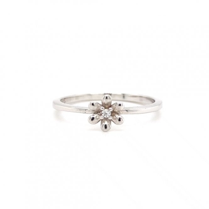 Faith Sterling Silver  Plain Petal Flower with Single CZ Centre Ring