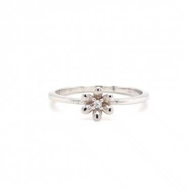 Faith Sterling Silver Plain Petal Flower with Single CZ Centre Ring