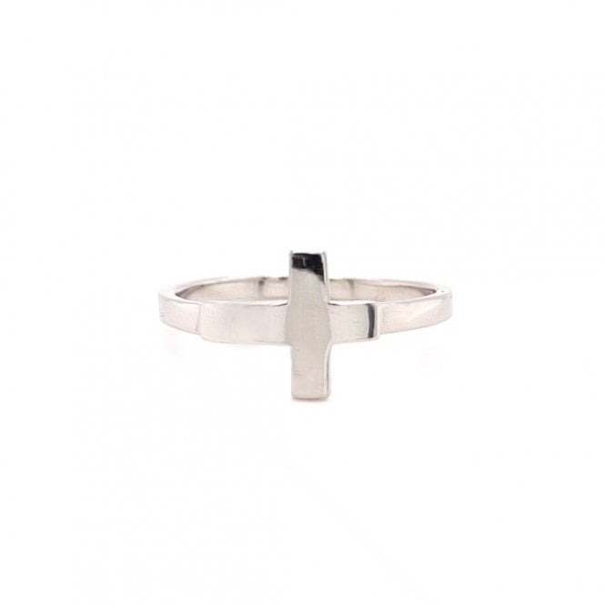 Faith Sterling Silver  Plain Sideways Cross Ring