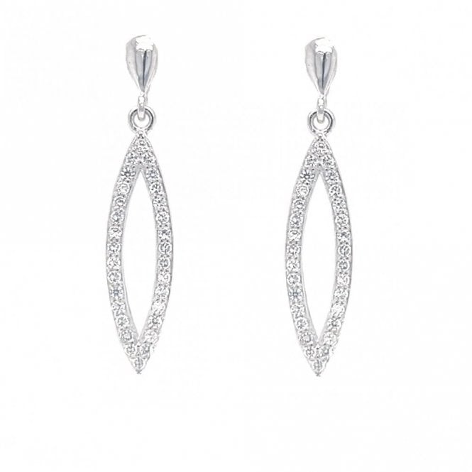 Faith Sterling Silver  Plain Stud with Open CZ Marquise Drop Earrings 0.7 x 3.2cm