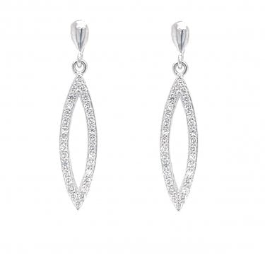 Faith Sterling Silver Plain Stud with Open CZ Marquise Drop Earrings 0.7 x 3.2cm