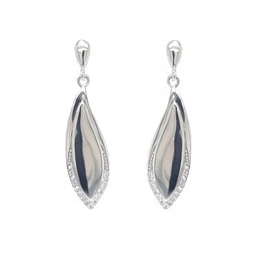 Faith Sterling Silver Plain Teardrop with Bottom CZ Edge Drop Earrings 1 x 3.2cm