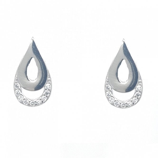 Faith Sterling Silver  Plain Teardrop with CZ Shadow Drop Earrings 0.8 x 1.3cm